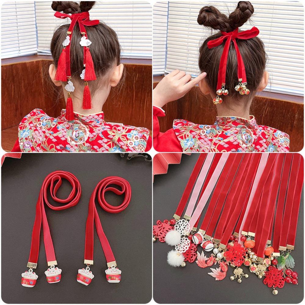 Pušķu pītas matu virves ķīniešu stila meitenes DIY zirgastes Jaungada matu rotājums