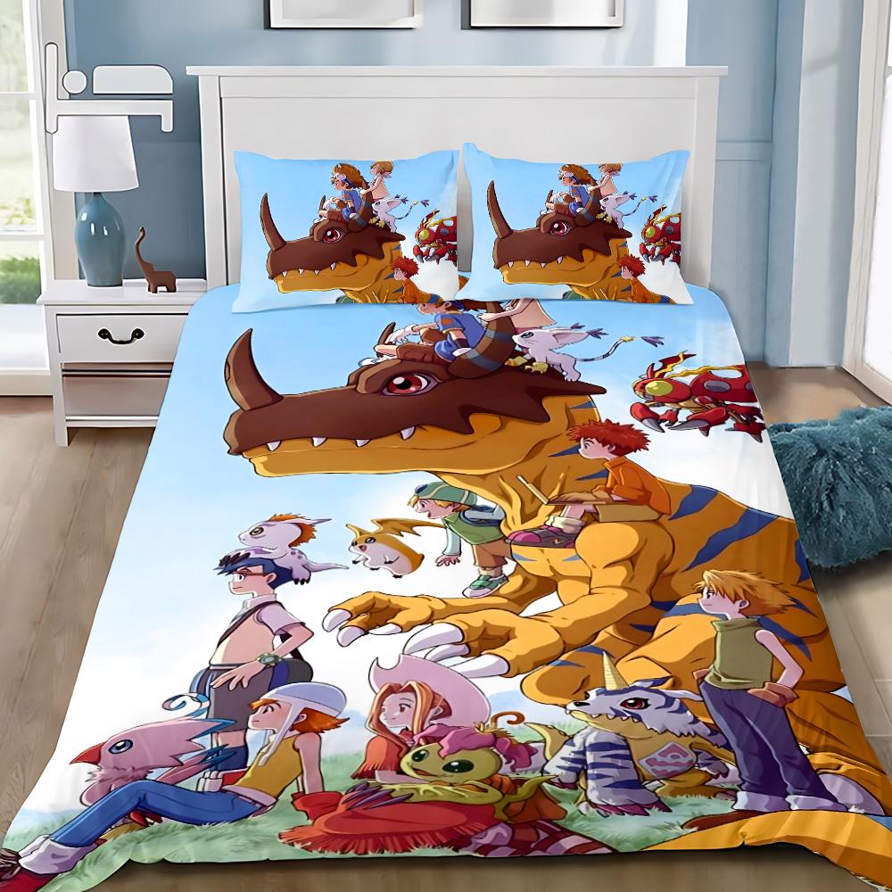 Cartoon Cover Pillowcase Bedding Set  D-DigimonS Greymons Adult Boy Girl Bedroom Decoration Children Single Double Large Size