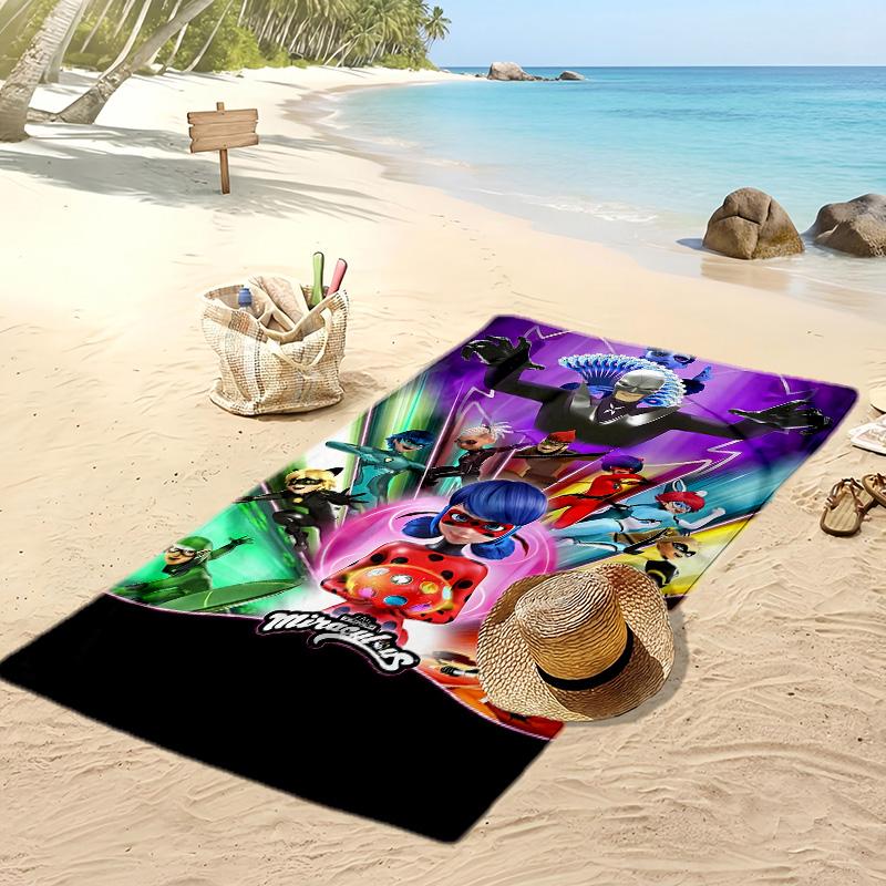 Miraculous Ladybug Zeichentrickfilm Aufgedruckt Schnelltrocknendes Strandtuch Super Saugfähig Weiches Leichtes Badetuch für Pool Sommerreisen