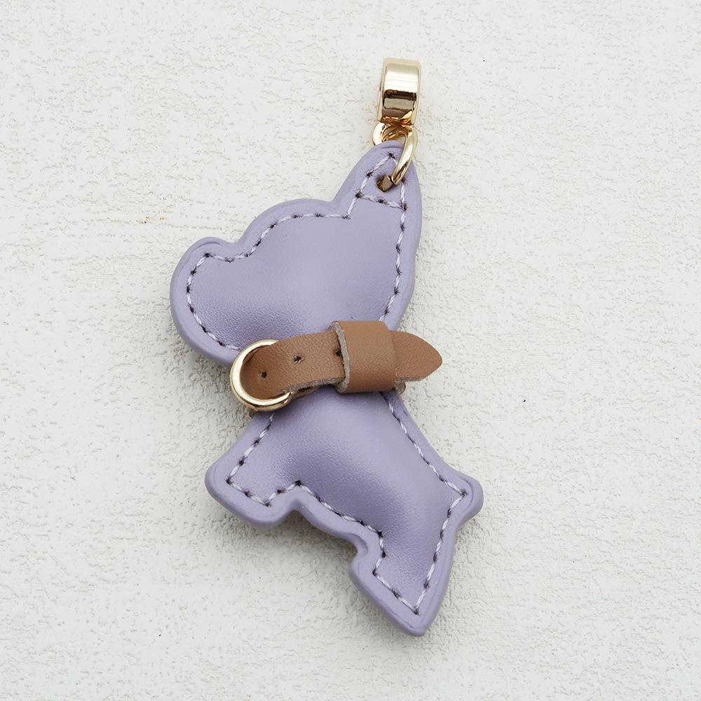 Handmade French Bulldog Genuine Leather Keychain with Anti-Lost Woven Rope Lanyard.