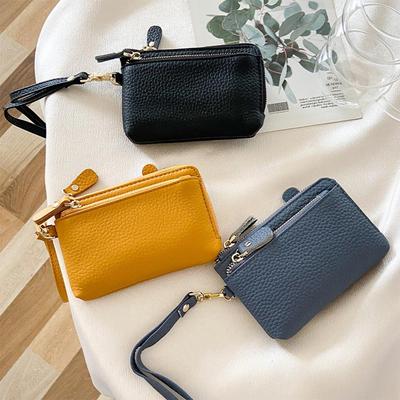 Women's Genuine Leather Coin Purse: Handheld Cowhide Wallet with Multi-Card Slots and Keychain