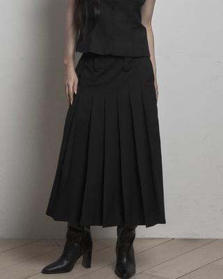 Kakipointeu Pleats Long Skirt (Black)