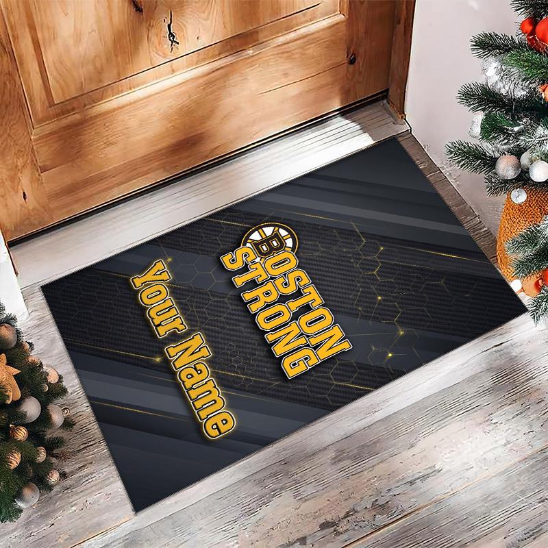 Tappeto in Velluto di Cristallo Boston Bruins, Tappetino Antiscivolo Personalizzato con Testo Nome per Arredamento Casa Regalo
