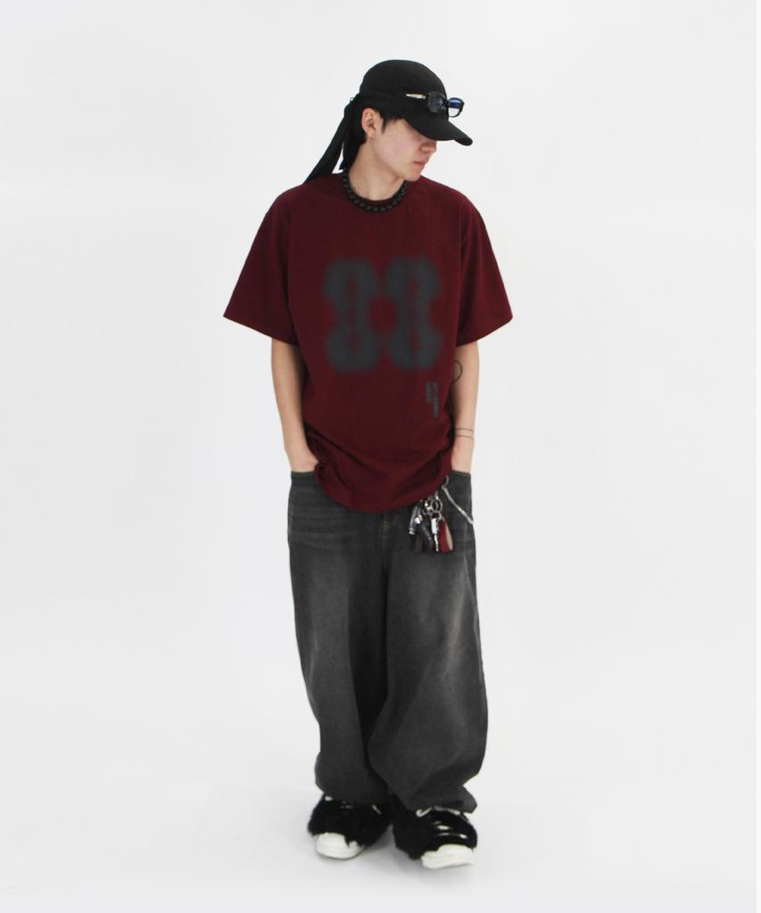 Keuligeon Effect Graphics Semi-Overfit Short Sleeve T-Shirt Burgundy
