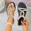 Fashion Roman Sandals Summer New Round Toe Open Toe Rhinestone with Cutout Breathable Non-slip Wear-resistant Flat Plus Size Shoes