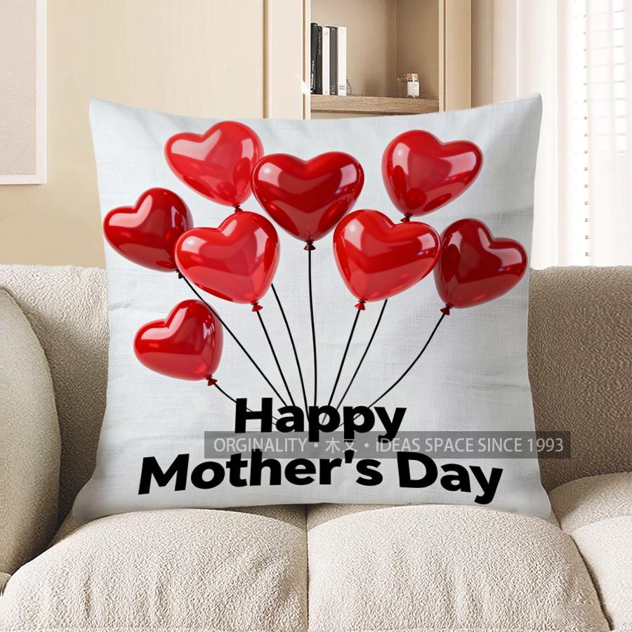 Home Decor Red Heart Balloons For Mother'S Day Pattern Cushion Cover Suitable For Sofa Bedroom Car Pillow Cover