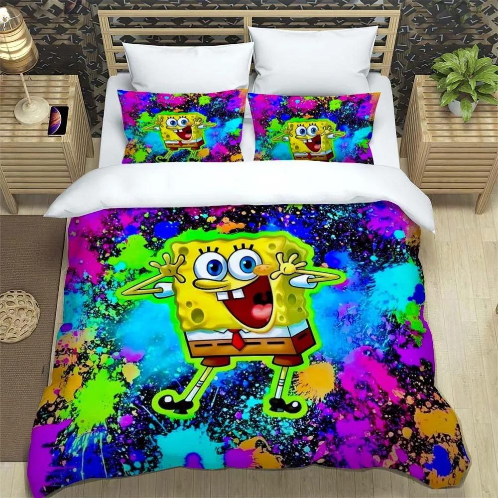 Hot Sale 3D SpongeBob Anime Bedding Set Baby Duvet Cover Sets Bedclothes Twin Single King Kids Adult Teens Best Gift