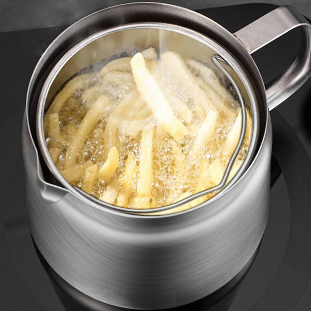 1.5/TwoL Oil Filter Vessel Multi-Functional With Frying Basket Grease Container Large Capacity Stainless Steel Oil Strainer Pot