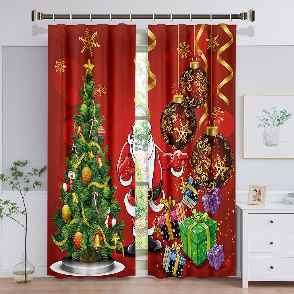 Cartoon Santa Claus Christmas Tree Red Green Window Curtains For Kids Bedroom Living Room Bathroom Kicthen Door Hall Home Decor