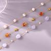 Gorgeous Orange Beige Necklace Bracelet Women Set Stainless Steel Nature Stones Beaded Pendant Female Necklaces Zircon