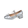 Fashion Summer Square Heel Shoes Women Fashion Square Head Shallow Mouth Butterfly Knot Slip-on Wear Resistant Heel Shoes