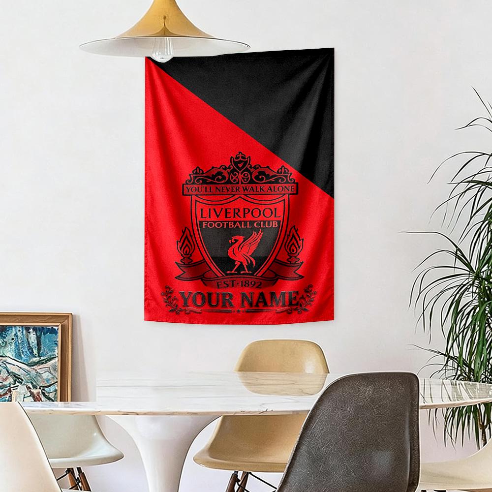 Liverpool Fc Logo Personalized Name Tapestry Lightweight Tapestry Machine Washable Great for Living Room All-Season Use Unique Gift for Family Friends