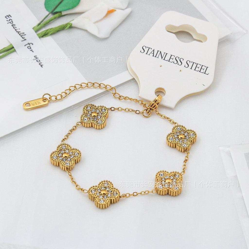 Double Sided 18K Gold Clover Titanium Steel Bracelet