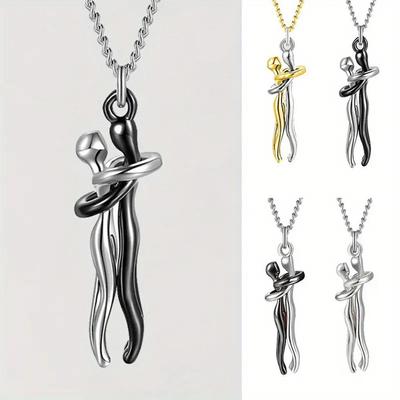 Couple Embrace Pendant Necklace, Black Fashion Lover Witness Jewelry, Men's and Women's Couple Necklace