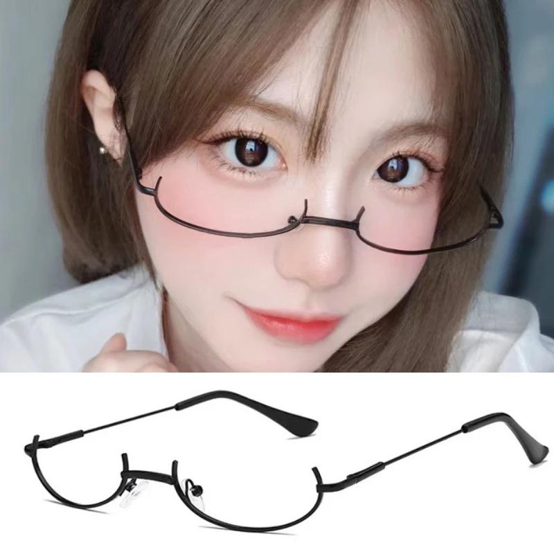 Vintage Brille Metallrahmen Halbrahmen ohne Gläser Mädchen Schick Cosplay Party Deko Brille Y2K Metall Fotografie Brille