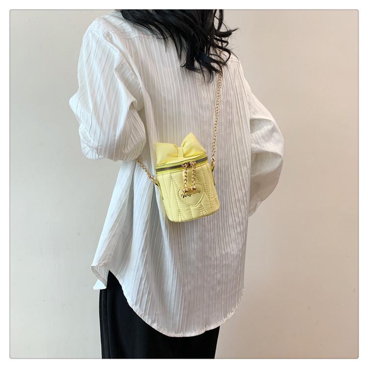 Cute Bowknot Quilted Bucket Bag 2026 New Fashion Chain Strap Crossbody Purse Korean Style Handbag for Women CLE