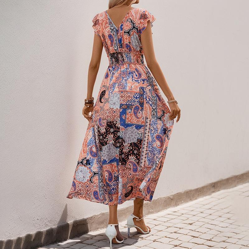 Dámské letní áčkové šaty s potiskem, boho šaty bez rukávů