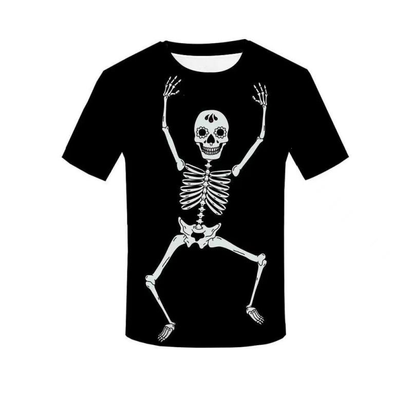 Mens Halloween Abstract Skull 3D Digital Print Crew Neck Short Sleeve Tee Casual T-Shirt Teens