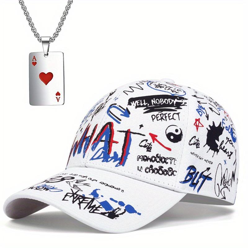 2pcs Men's Women's Baseball Cap Necklace Set Fashion Casual Duck Tongue Cap Playing Card Pendant Necklace Sports Sun Hat