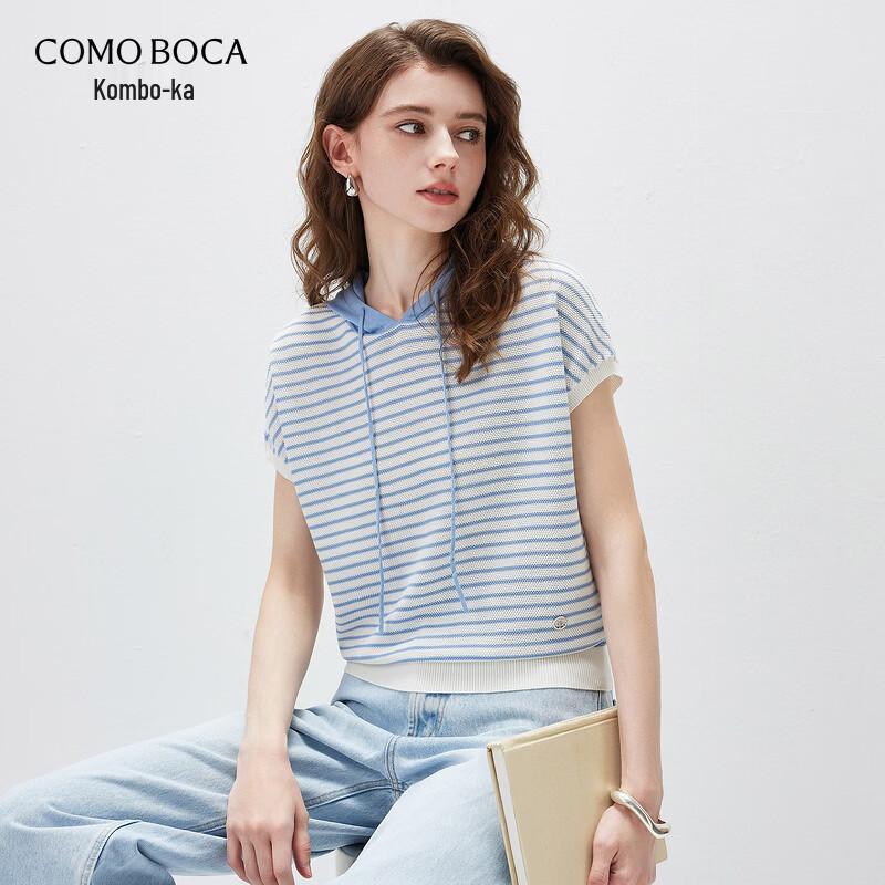 

Женский вязаный топ в полоску с капюшоном из смесовой шелка L