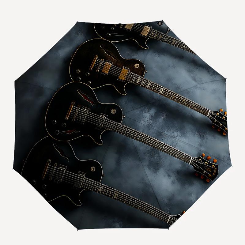 Guitars, Musical Instruments Themed Automatic Opening and Closing Umbrella, Brightly Colored 8-rib Portable Umbrella, Suitable for Men and W