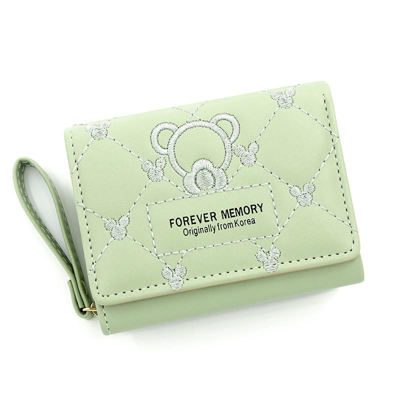 Cartoon Embroidered Pu Wallet For Women With Multiple Card Slots And Zipper Closure