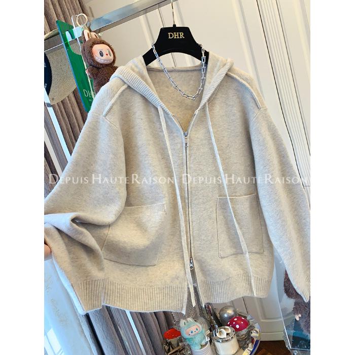 2025 Autumn Women s Plus Size Double Zipper Hooded Knit Sweater Coat Size 2 (100-150 jin)