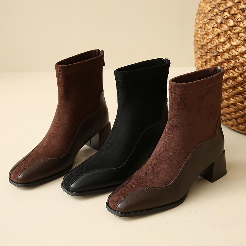 Fashion Elegant Women Ankle Boots Trend New High Heels Shoes Square Toe Chunky Chelsea Fashion Boots 2025 Winter Party Pumps Sexy Botas
