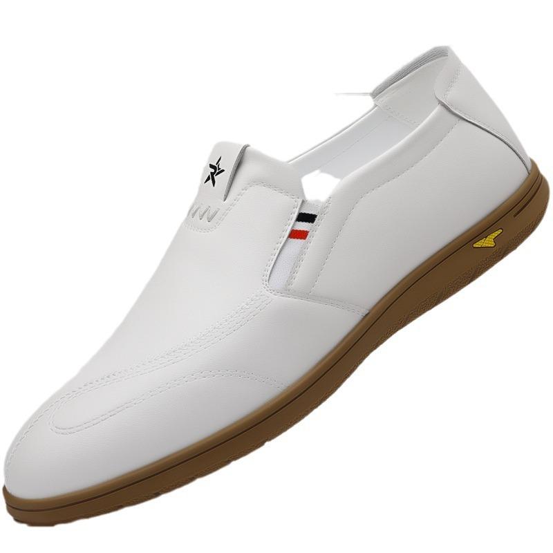 Men's Shoes Spring New Breathable White One-pedal Doudou Shoes Men's Casual Leather Shoes Leather Soft-soled Non-slip Shoes