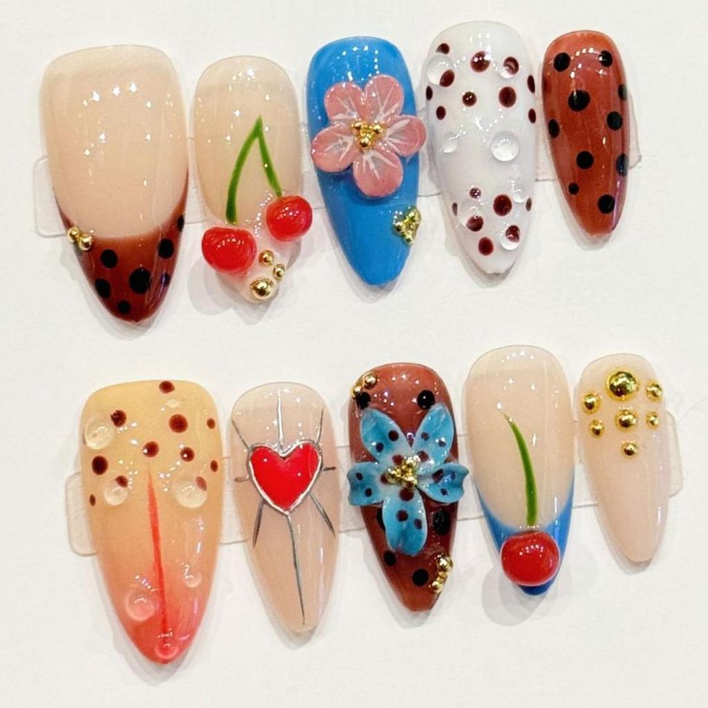 10pcs Hand Painted Gel Press Nails Beautiful Luxury Customized Design Handmade Press On Nails