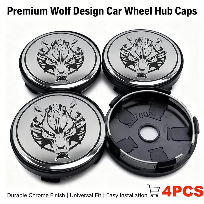 4Pcs/Set 56+60mm Universal Wolf Emblem Car Wheel Center Hub Cap Stickers Auto Rim Cover Exterior Accessories