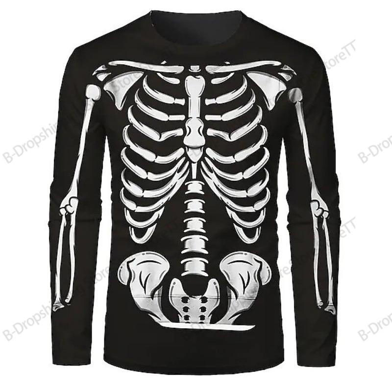 2026 Nieuw Schedel Mannen Grafisch Skelet Lange Mouwen T-shirt Halloween 3D Print T-shirt Mannen Vrouwen Mode Hip Hop Harajuku Tops T-shirts