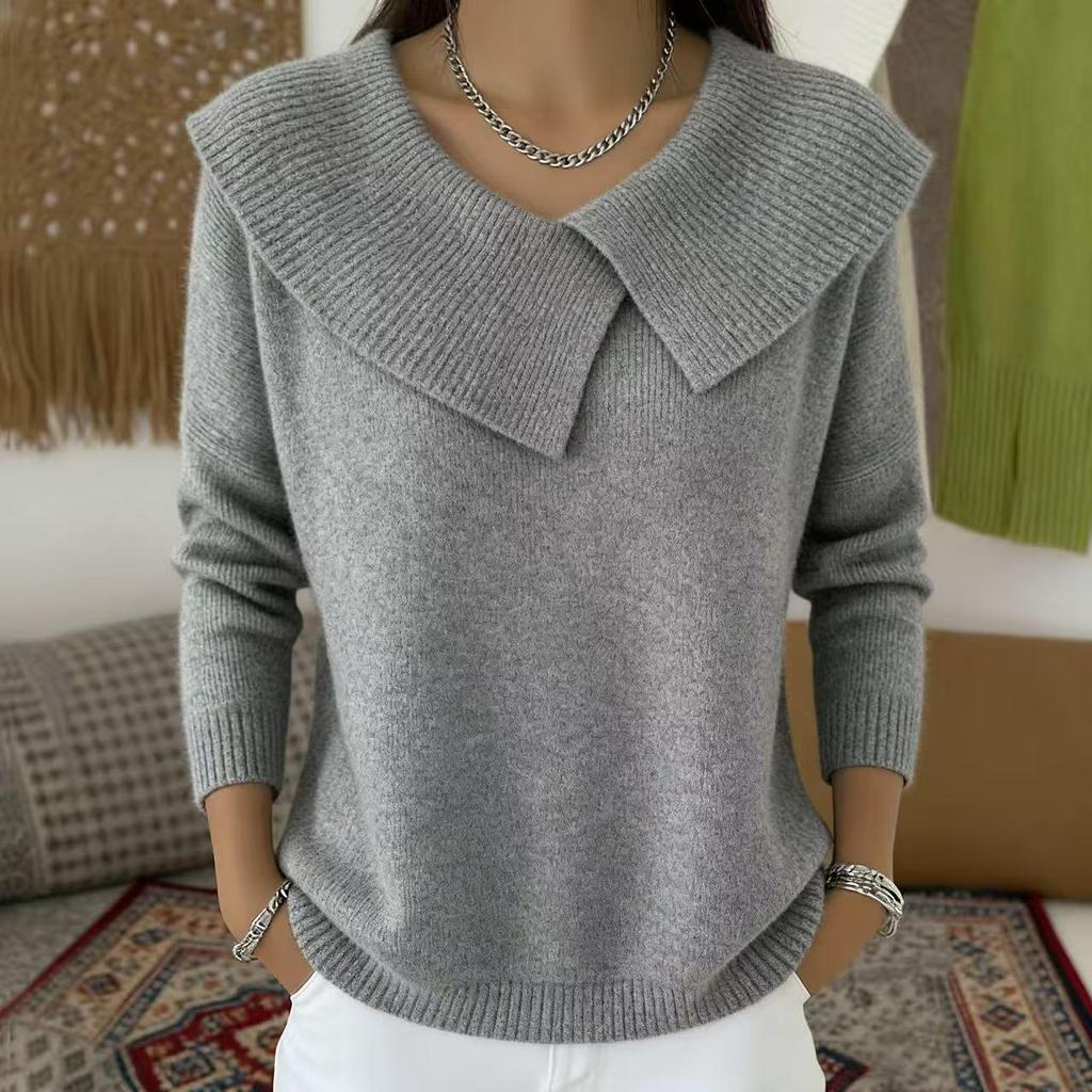Korean Style Retro Slimming Knit Lapel Sweater