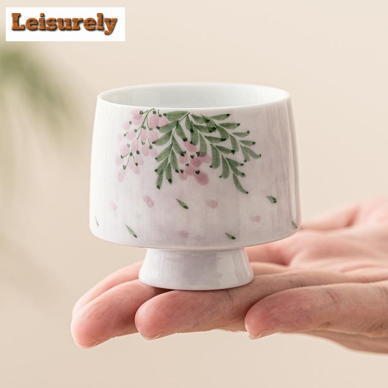 2pc/set Hand Drawn Wisteria Flower Teacup Personal High Foot Cup Teacup Female Master Beauty Mug Tasting Cup Kung Fu Teaset 50ml