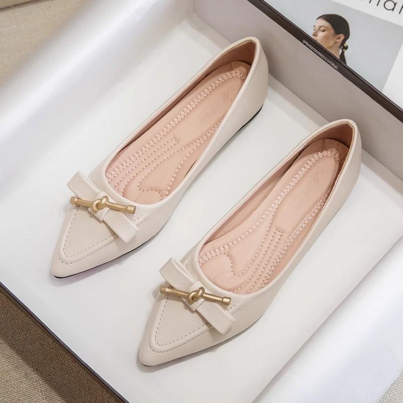 Pointed single shoes women's soft-soled summer women's shoes 2025 new bow, shallow mouth, ladyshoes, flat-soled four-season temperament women's shoes