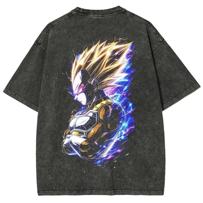 Dragon Ball Animation Peripheral T-Shirt Washed Cotton Short Sleeve T-Shirt Men's and Women's Fashion Loose Retro Top