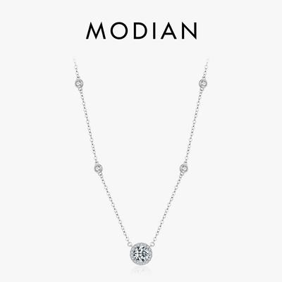 MODIAN 925 Sterling Silber Luxus Funkelnde Runde CZ Anhänger Halsketten Hochzeit Link Kette Halsketten Für Frauen Edlen Schmuck Geschenke