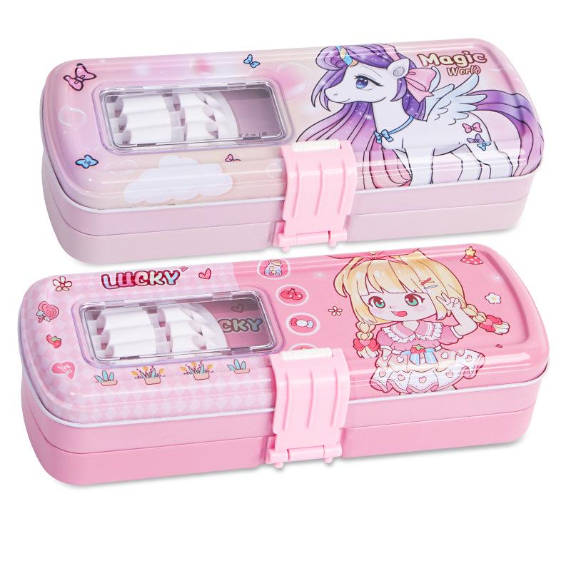 Three-Layer Multiplication Table Tin Pencil Box for Kids - Large Capacity for Elementary Students