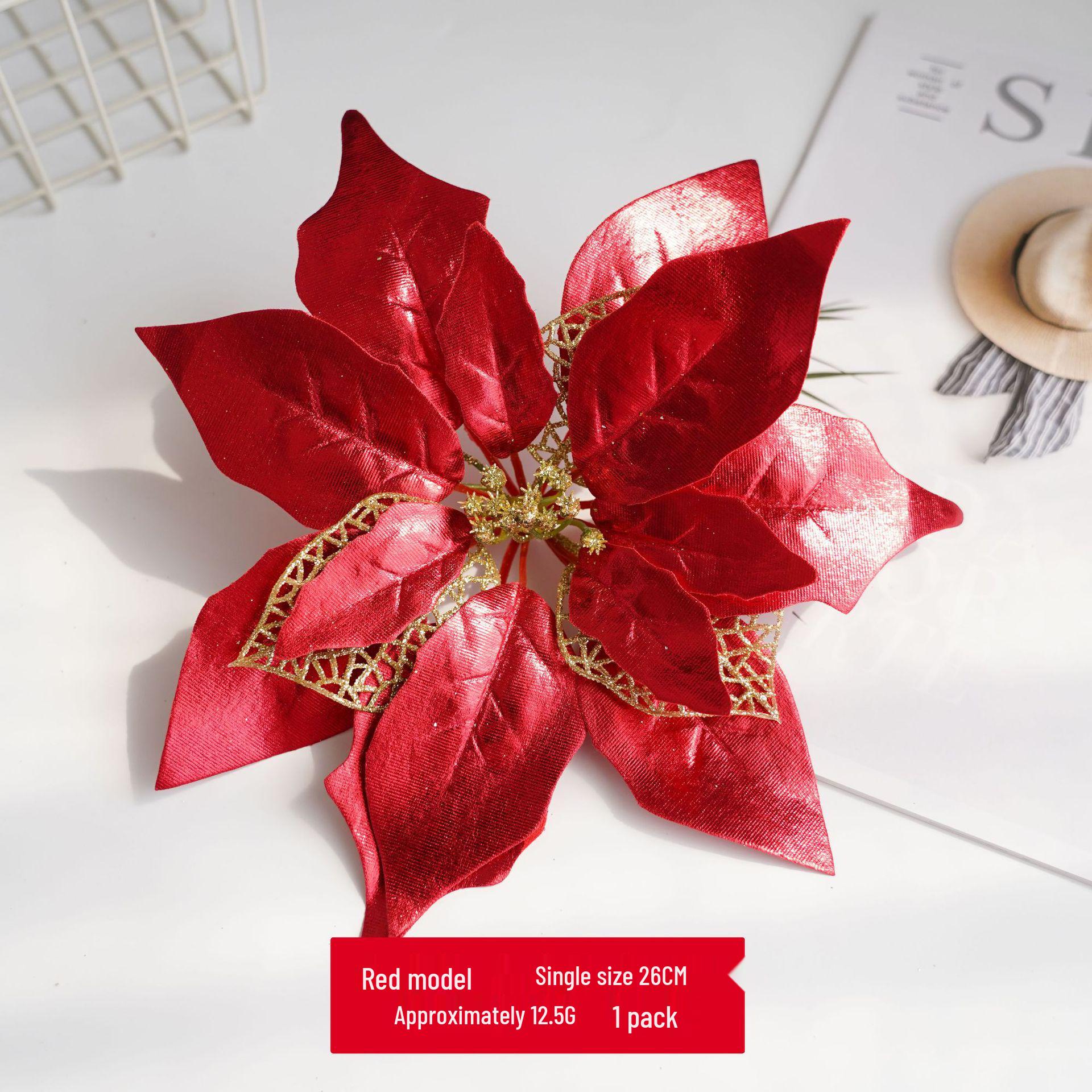 Glitter Fabric Artificial Christmas Flower Decorations for Trees