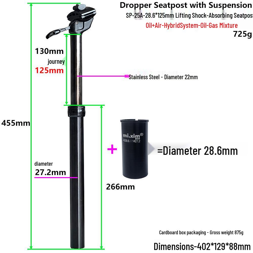 Hydraulic Shock-Absorbing Seatpost for Mountain Bikes - Multiple Sizes Available
