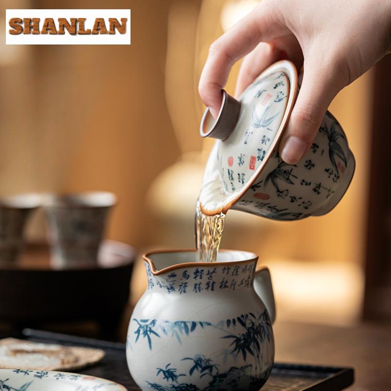 130ml Ru Kiln Three-talent Gaiwan Ancient Tea Tureen Tea Bowl With Lid Kit Tea Brewing Cover Bowl Tea Items Supplies Collection
