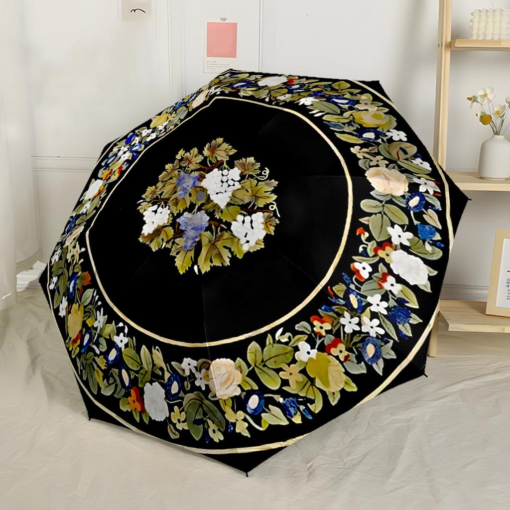 Red Rose Wreath Design Compact Travel Automatic Umbrella Folding Umbrella with 8 Ribs Lightweight All-Season Use Elegant Women's Umbrella