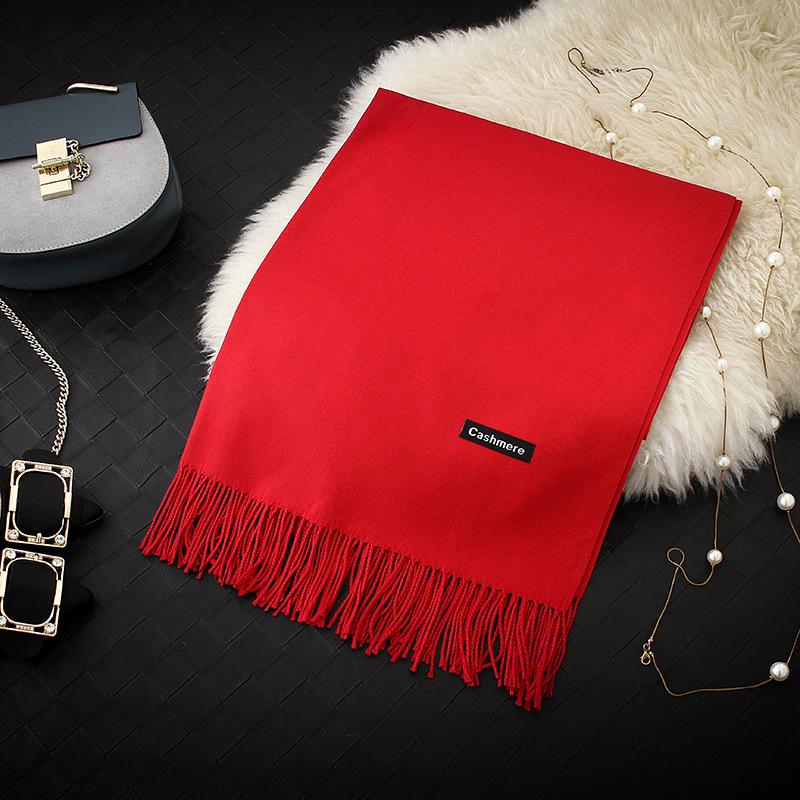 

Imitation cashmere scarf women s autumn and winter solid color Baida monochrome gift annual meeting embroidery printing LOGO fringed red scarf 200cm
