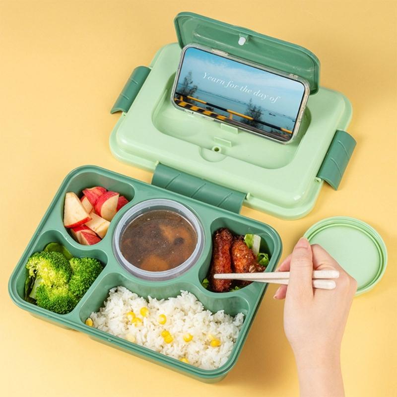 Food Container With Divided Compartments Soup Bowl Utensils Microwave Safe Plastic Lunch Box For Home Office