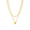 18K Gold Plated Layered Chain Necklace, Dainty Paperclip Chain with Bead Pendant Double Layer Choker for Women, Trendy Jewelry
