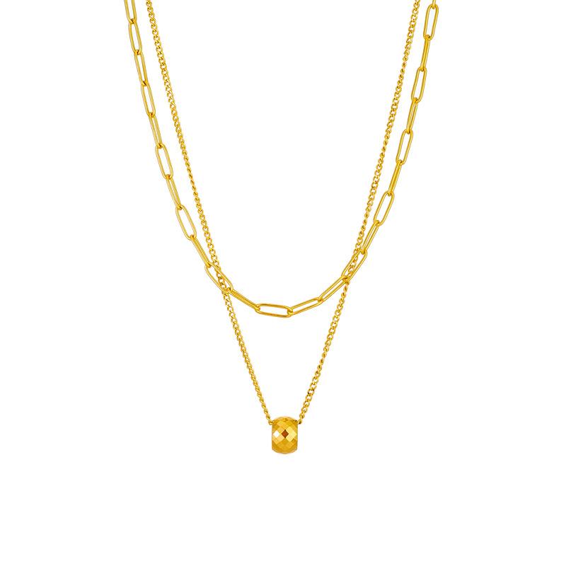 18K Gold Plated Layered Chain Necklace, Dainty Paperclip Chain with Bead Pendant Double Layer Choker for Women, Trendy Jewelry
