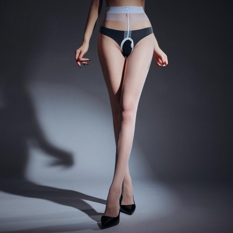 Damen Sexy Strumpfhosen Matt Offener Schritt Unsichtbare Strümpfe Transparent Ultra-Dünne Socken Hohe Elastizität Nachtclub Bekleidung Strumpfhosen