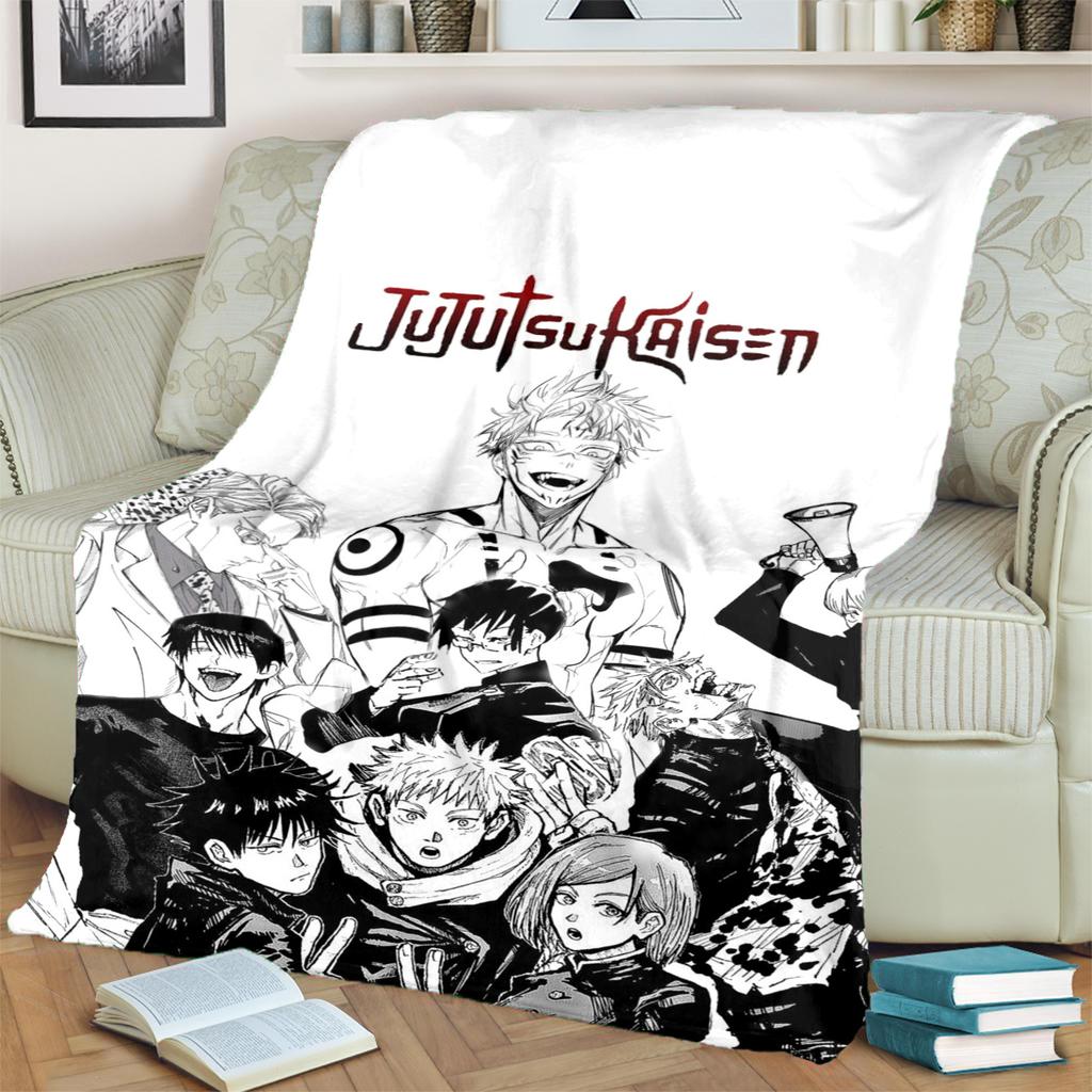Warm Comfortable Blanket Jujutsu Kaisen Print Flannel for Bedrooms, Sofas, Beds, Chairs, Picnics, Travel