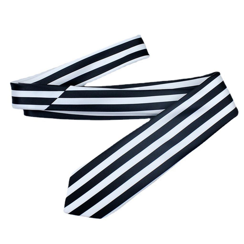Japanese Anime Cosplay Necktie Black and White Vertical Striped Narrow Ties Masquerade Costume Accessories for Men Women