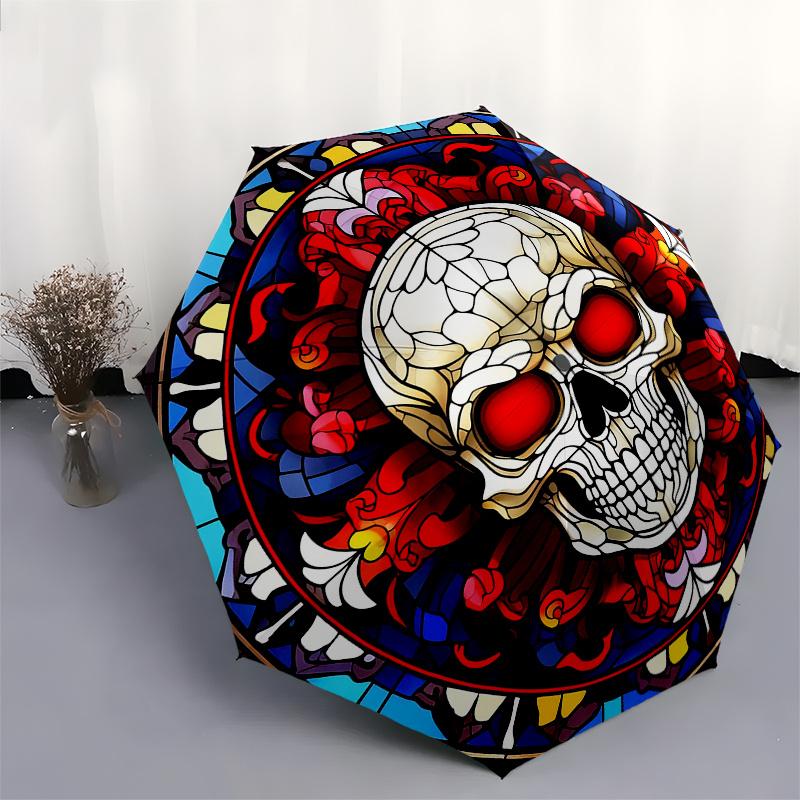 Stained Skull Window Art DecorUmbrella, Portable 3-Fold Compact Umbrella,Christmas Gift ES656